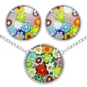 Alan K. Silver Murano Millefiori Set: Multi-Color Round Post Earrings & Necklace