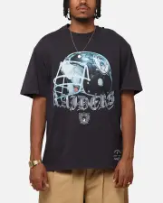 [MITCHELL & NESS] Mitchell & Ness Las Vegas Raiders Helmet T-shirt Overdyed Black - Size L L Overdyed Black
