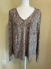 Sanctuary Women's Long Sleeve V-Neck Top, Leopard Print, Size Large