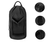 Backpack Laundry Bag with Mesh Pocket Durable Nylon Backpack Clothes Hamper Bag with Drawstring Closure for College, Travel, Laundromat, Apartment-Black