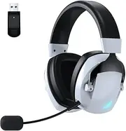 Wireless Gaming Headset with Mic 2.4G Bluetooth Headphone USB 3.5mm Wired 3 Modes for PC,Laptop, White