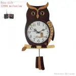 歐式木質家用 客廳創意掛鐘時鐘石英靜音 藝術貓頭鷹裝飾指針鐘錶