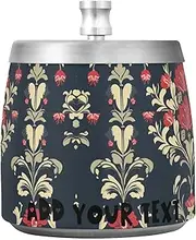 Dark Blue Red Boho Flowers Stainless Steel Cigar Ashtray with Lid for Indoor Outdoor Patio Table, Cute Smokeless Cigar Table Ashtray for Cigar Lovers Smokers