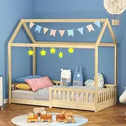 ALFORDSON Renaud Series Oak Kids Bed Frame, Wooden Bedroom Furniture, House Frame Single Mattress Base Platform, Solid Pine Wood Bed Base Foundation Children's Beds