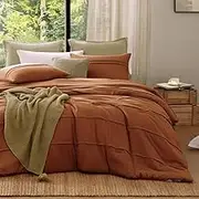 AMBERSPACE Burnt Orange King Comforter Set, Pinch Pleat King Bedding Set for Farmhouse Bedding, 3 Piece King Size Bed Set, Warm Fluffy Boho Comforter Sets,2 Shams(Burnt Orange,102"*90",King)
