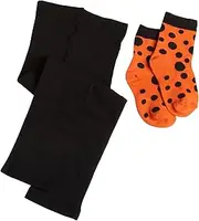 [Jefferies Socks] Little Girls' Halloween Dot Sock and Pima Cotton Footless Tights (Pack of 2) - Orange