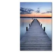 Wooden Pier On Lake & Sunset Sky Print 100% Australian Made 100 x 150cm (Stretched)