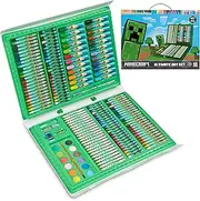 Minecraft Art Supplies for Kids Art Set for Boys Painting Creeper Crayons Paints Markers Oil Pastels Filled Art Case Colouring Sets for Children Travel Case