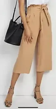 Bishop + Young Women's Camel Regular Paperbag Crop Pants Size Med NWT