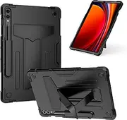 JOJOBE Galaxy Tab S9 Plus / S9 FE Plus Protective Case with Pen Holder,Hard Durable Rugged Shockproof Cover Case with Kickstand for 2023 Release Samsung Tab S9 FE+-Black