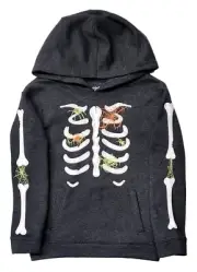 Gray Spider Web Hoodie Skeleton Halloween Sweatshirt Bones Spiders Size M 8
