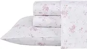 Laura Ashley Home - King Sheets, Soft Sateen Cotton Bedding Set - Sleek, Smooth, & Breathable Home Decor (Garden Muse Pink, King)