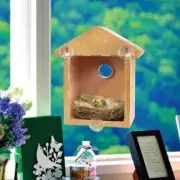 Wooden Bird House Nest Birdhouse Window Feeding Box w/ Suction Cup Home Garden