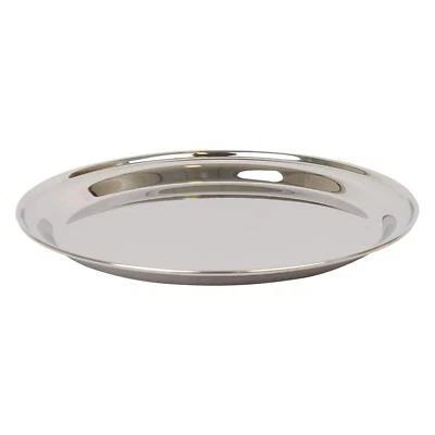 1x 35.5cm Round Stainless Steel Serving Tray Metal Food Tea Dinner Trays