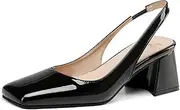 [LETCLOCOM] Women's patent leather Chunky Heels Slingback Pumps Fashion Closed Square Toe Adjustable buckle Block Heel sandals Slip On Party Dress Work Shoes
