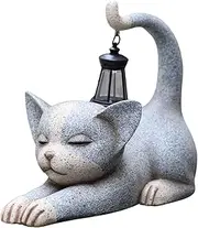 kivrimlarv Outdoor Solar Pet Statue, LED Solar Garden Statue, Solar-Powered Cat Figurine, Cute Resin Animal Figurine, Solar Garden Ornament with Charming Cat Design for Home Garden Lawn Patio