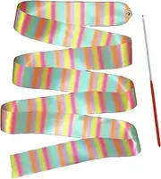 Dragon Dance Silk 2 Pcs Dance Ribbons Streamers Colorful Dance Ribbons with Rod Kids Exercise Gymnastics Ribbon for Artistic Dancing Talent Shows (Color : A, Size : 2pcs)