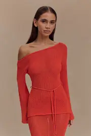Reagan Off Shoulder Knit Top - Orange