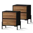 Oikiture 2x Bedside Table 2 Drawers Side End Bedroom Storage Nightstand Walnut