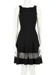 Black Mesh Panelled Knee Length Dress
