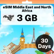 eSIM Middle East and North Africa - 3 GB - 30 Days - Travel eSIM | QR code ac...