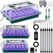 KITment 3 Pack 80 Cells Seedling Tray, Seed Starter Tray with 6 LED Grow Lights, Seed Germination Kit, Plant Starter Trays with Humidity Dome, 1-24H Smart Timer, Greenhouse Grow Kit for Seeds Growing