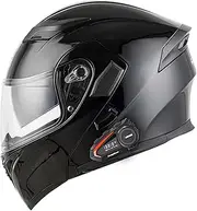 Bluetooth Flip Up Modular Motorbike Helmet,Full Face Motorcycle Helmet, DOT/ECE Approved,for Men Women with Double Visor Built-in Speaker Headset Microphone G,L=59-60CM