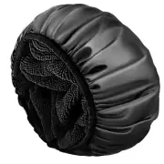 Aquior Terry Lined Shower Cap for Women, Reusable Waterproof Bath Cap, XL(Black)