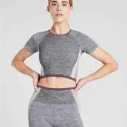 ATHLETA Impact Compression Crop Top Workout Tee NWT XS Gray