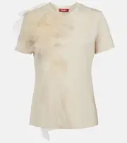 [Max Mara] Max Mara Ruffled cotton and tulle T-shirt UK 14 beige