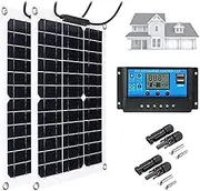 Flexible Monocrystalline Photovoltaic Foldable Solar Panel 2 * 100W 18V High Efficiency Solar Module with 10A-60A Controller,for Rv Camping Home Boat Off-Grid and Charge 12V Battery,30Acontroller