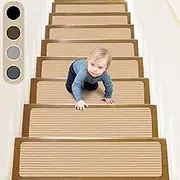 Non-Slip Stair Treads for Wooden Steps,8" X 30" (15-Pack), Pre-Applied Adhesive, Anti Slip Indoor Staircase Carpets Runners Rugs Safety for Elders, Kids and Dogs,Beige