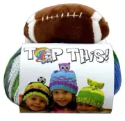 DMC TOP THIS! Blue Yellow & Gray FOOTBALL HAT Yarn Knit Kit Plush Pattern New