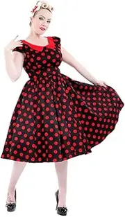 [Hearts & Roses London] Women's Black Red Large Polka Dot Swing Dress