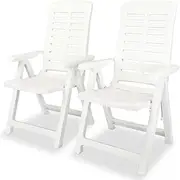 Garden Chair Reclining Garden Chairs 2 pcs Plastic White Patio Seating