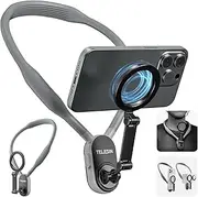 TELESIN Magnetic Neck Cell Phone Holder, POV/Vlog Recording Necklace Lanyard for iPhone 16 15 14 13 12 Pro Mini/Plus/Max and Samsung Android Smartphone