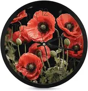 LMHLDSC 10 Inch Silent Non-Ticking Wall Clocks Red Poppy Flowers Leaves Battery Operated Round Wall Clock for Office, Kitchen, Bedroom, Living Room