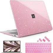 May Chen Case for Microsoft Surface Laptop 13.8 inch, 2024 Windows 11 AI + PC, 7th Edition Touchscreen Display, Protective Plastic Hard Shell Case with Keyboard Cover - Pink Glitter