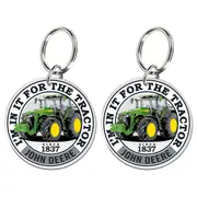 2PK John Deere Custom Round Shape Key Ring/Chain Graphic Premium Acylic Silver