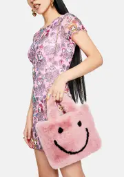 [A Shop of Things] Pink Smiley Face Faux Fur Bag