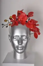 Vibrant Red Phalaenopsis Orchid Spray Floral Fascinator Headband Raceday Wedding