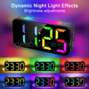 Digital Clock Night Light RGB Effect Alarm Clock Snooze Button Colorful Dimmable