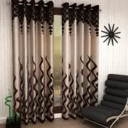 Indian Polyester Eyelet Light-filtering Door Curtain 2 piece 4 X 7 Feet Brown