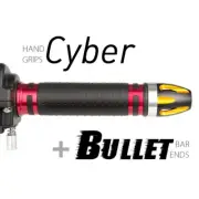 KiWAV Motorcycle Cyber Grips Red with Bullet Bar Ends Gold/Silver