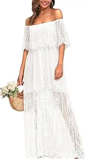 [Generic] Women's Fall Lace Maxi Dress Boho Wedding Guest Bridesmaid Beach Off Shoulder Formal Long Dress