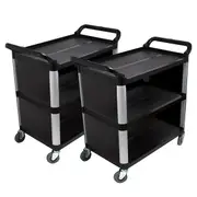 2 X 3 Tier Covered Food Trolley Food Waste Cart Storage Mechanic Kitchen Black