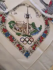 Vintage Munich Germany 1972 Olympic Games Linen Tablecloth Souvenir WHITE