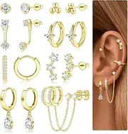 [YADOCA] Small Gold Hoop Earrings Set for Women - 14K Gold Plated Hypoallergenic Huggie Hoop Studs Earring Stacks for Sensitive Ears - Cartilage Earring Sets for Multiple Piercing 8 Pairs