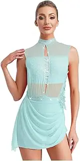 [Yeahdor] Sparkly Lyrical Dance Dress for Women Sleeveless Chiffon Flowy Skirt Leotard Modern Dance Costume