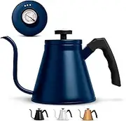 Kook Gooseneck Kettle, Kettle Stovetop, with Thermometer, Tea Pot, for Pour Over Coffee & Tea, Temperature Gauge, Electric, Compatible for Gas Stovetop, 3 Ply Stainless Steel Base, 27 oz, (Navy)